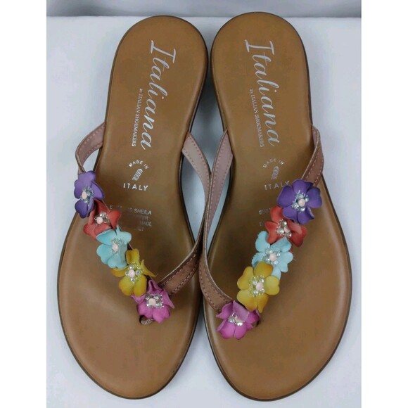Unbranded Shoes - Italiana Italian Shoemakers Sheila Floral Rhinestone Thong Sandals Women's 8.5M